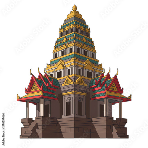 colorful temple building, asian architecture, detailed clip art preview