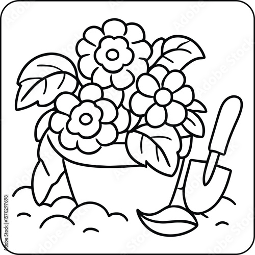 Potted Flowers with Garden Tools