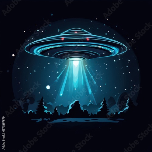an AI Image Generator, Spaceship Above a Forested Landscape