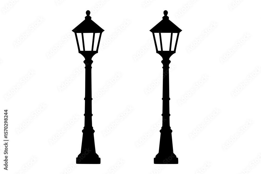 Obraz premium Silhouettes of vintage street lamps isolated on white background