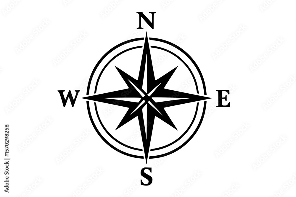 Compass Rose Silhouette in Black on White Background Compass Rose Silhouette in Black on White Background