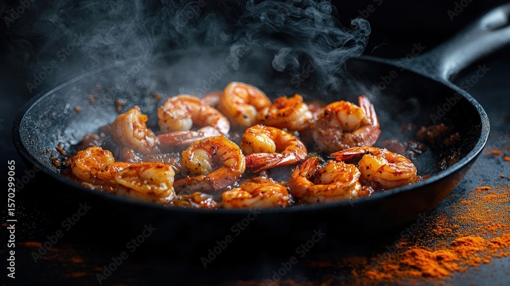Roasted shrimp in a cast iron skillet. Roasted shrimp in a cast iron skillet.