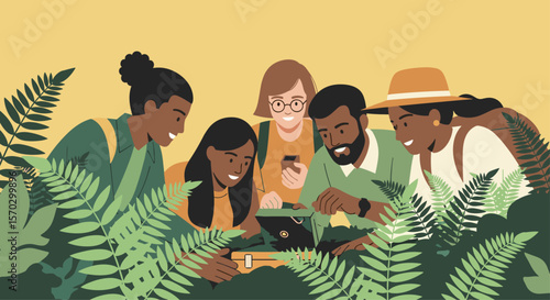 Diverse Group of Young Adults Exploring in Nature