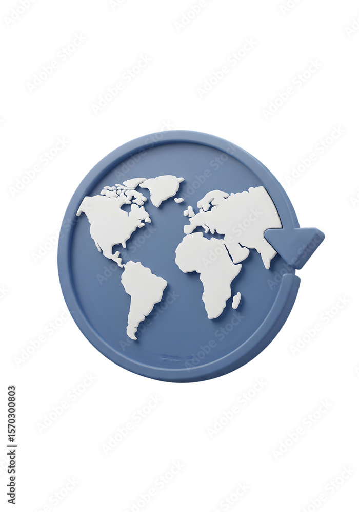 Naklejka premium Blue World Globe Icon with Arrow Circulation on Transparent Backdrop