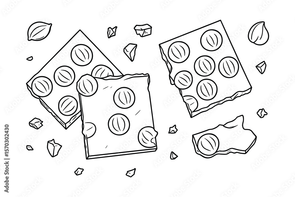 Fototapeta premium Detailed Line Art Illustration of Brownie Pieces on a White Background