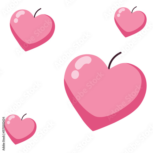 Three cute pink hearts with kawaii cartoon style. Ideal for Valentine’s Day, love designs, and sweet romantic projects.