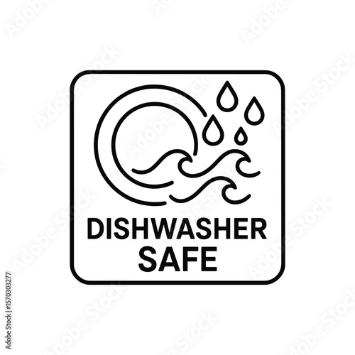 Dishwasher Safe Icon Symbol Sign Outline Style Cleaning and Washing Machine