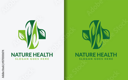 Modern minimalist logo combining a medical cross with a green leaf. Perfect for healthcare, wellness, herbal clinic, natural remedy, and eco medical branding.