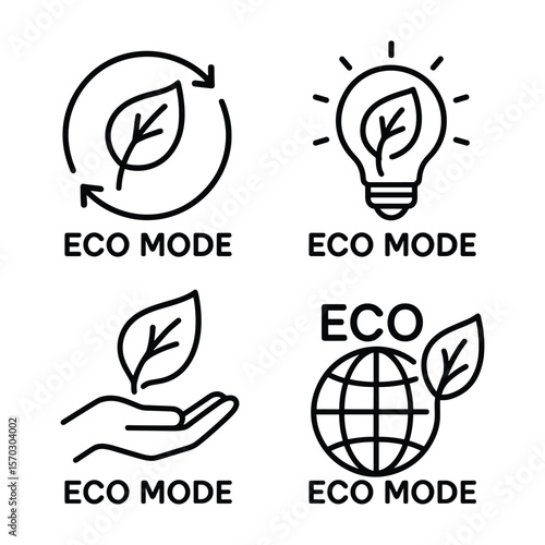 Eco Mode Icon Set Vector Illustration for Energy Saving and Green Living