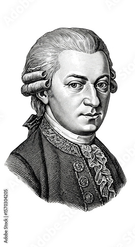 Classical Engraving Portrait of Famous Composer Mozart Transparent PNG