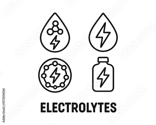 Electrolytes Energy Boost Hydration Line Art Icon Set Isolated