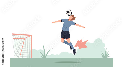 Football Player Headers Ball in Air Illustratively, with vector illustration, sports concept, action shot, dynamic pose, and cutout on white