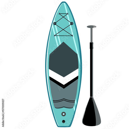 Inflatable stand up paddle board with paddle vector illustration 
