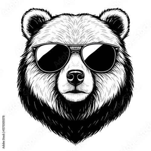 Cool Bear with Sunglasses Mascot Illustration on Transparent Background
