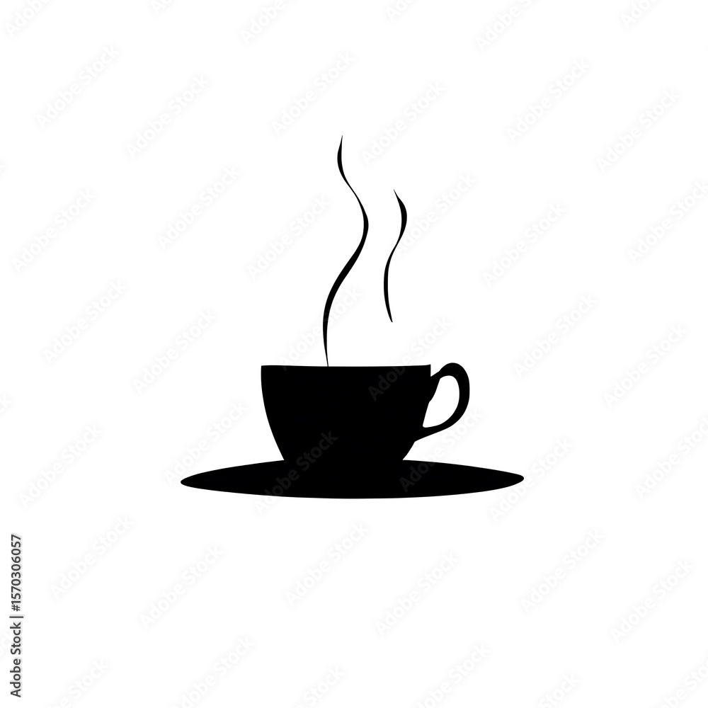 Obraz premium Silhouette of a steaming cup of coffee on a saucer.