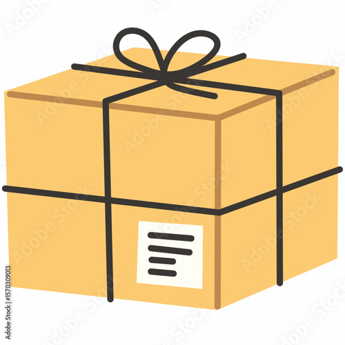 Flat yellow gift box tied with string, perfect for packaging design, holiday shipping, ecommerce promotions, and cozy seasonal delivery illustrations.