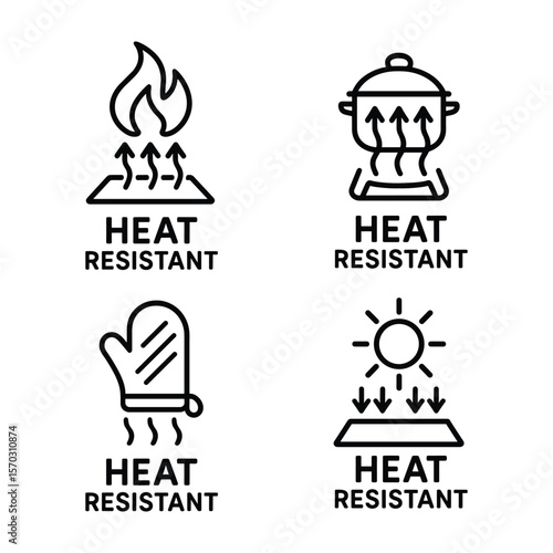 Heat Resistant Icons Vector Illustration for Product Safety Labels