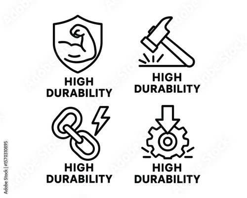 High Durability Icons Set Featuring Strength, Protection, and Resilience