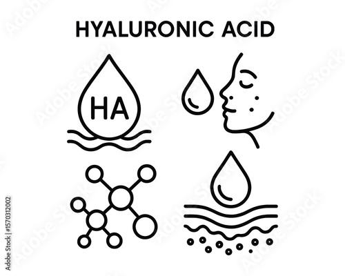 Hyaluronic Acid Skin Care Icons Set Vector Illustration for Beauty Products