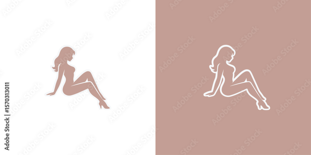 Fototapeta premium Sexy woman silhouette vector logo in confident elegant pose, generative ai