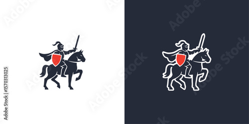Royal knight on horseback silhouette vector logo in battle stance, generative ai
