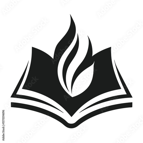 Open book with a flame icon symbolizing knowledge inspiration and learning