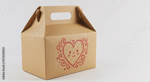 Wallpaper Mural Brown cardboard box with cute heart design on a white background for gifting goods Torontodigital.ca