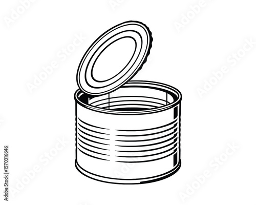 Open Can Line Art Illustration: Empty Tin Container for Storage or Recycling