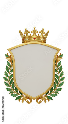 Golden Royal Shield Crown Wreath Heraldic Elegant Vintage Illustration