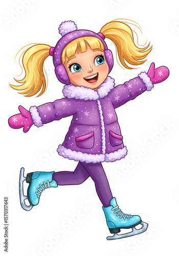 Cute Girl Ice Skating Illustration Winter Fun Transparent Background