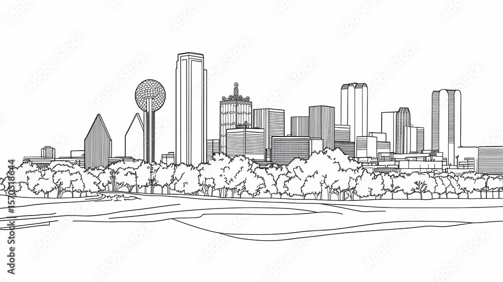 Naklejka premium Outline drawing of a city skyline.