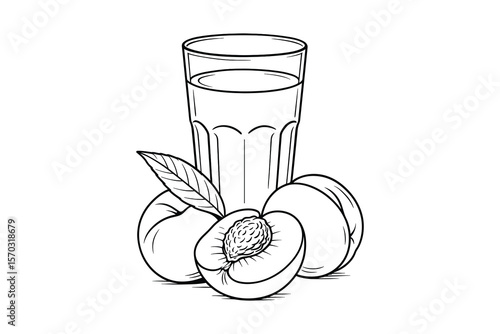 Peach Juice Vector Illustration of Fruit Drink with Sliced Peaches