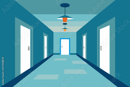 empty corridor with blue door