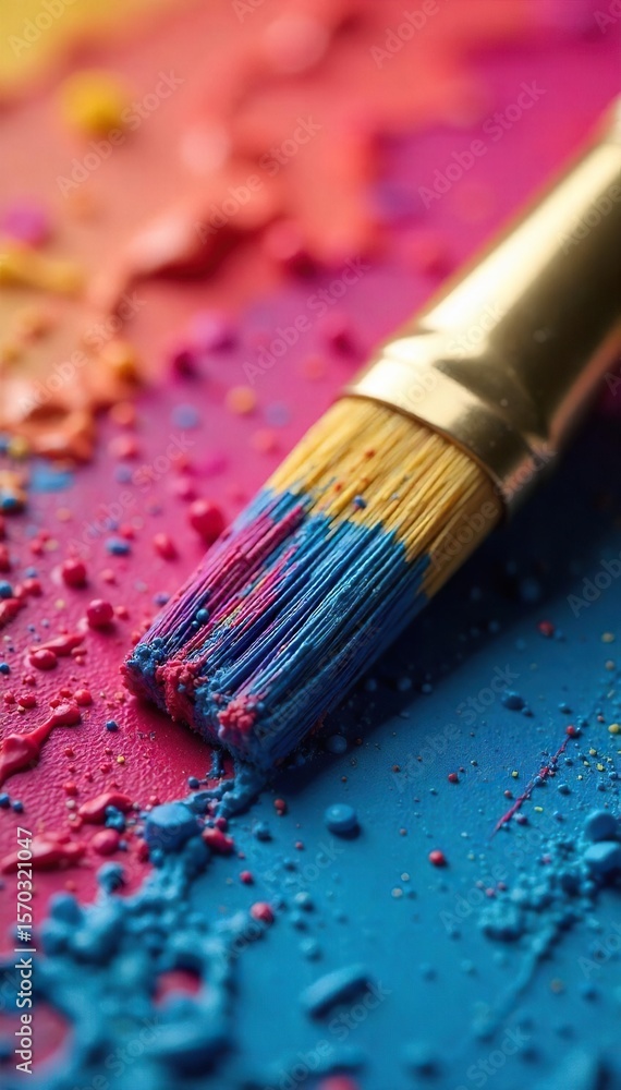 Fototapeta premium Vibrant Paintbrush Close-Up Thick, Rich Colors Ready for Artistic Expression on Canvas. Ideal for creative projects, design backgrounds, and art-related advertising.