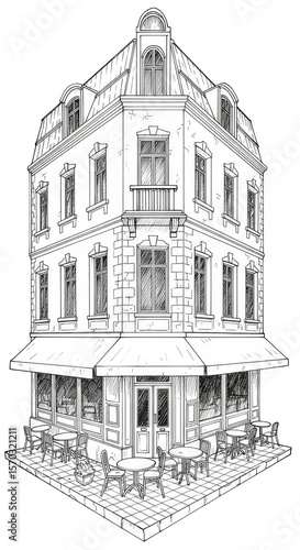 Detailed Building Facade Architectural Design Historic Structure Outline