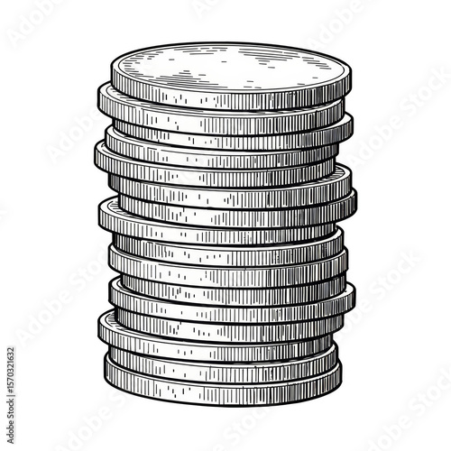 Illustration a Stack of Metallic Coins Pile Wealth with Transparent