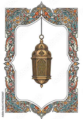 Illustration Arabesque Ramadan Lantern Frame Islamic Ornament Pattern