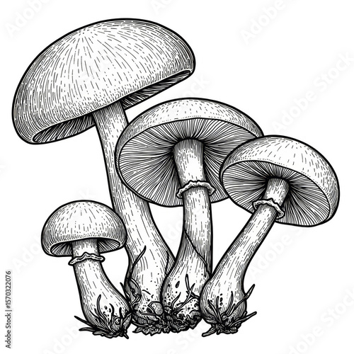Detailed Isolated Mushroom Illustration Fungi Organic Autumn Vegetarian Food