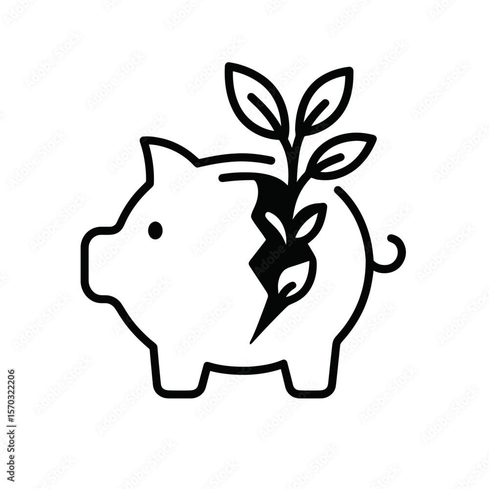Obraz premium Investment growth shows a piggy bank cracking open to reveal a plant, symbolizing financial returns and agricultural finance concepts.