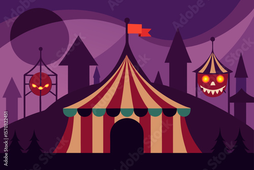 Spooky Halloween Carnival Nightmarish Circus Tent and Eerie Attractions