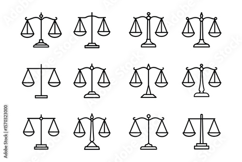 Scales of Justice Outline Icon Set Symbol of Law and Legal System Balance