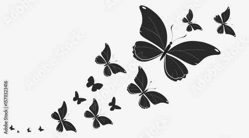 Silhouette Set of Flying Butterflies