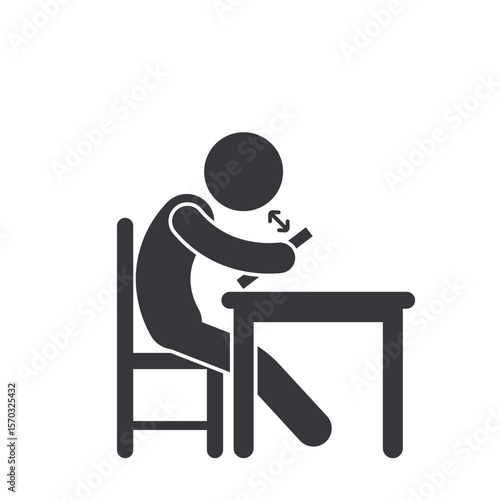 Isolated pictogram reminding to keep distance when using a cellphone, symbolizing eye health, myopia awareness, and cellphone radiation hazards.