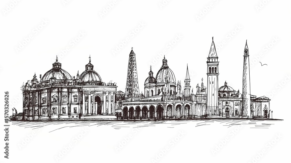 Obraz premium Hand-drawn sketch of a city skyline.