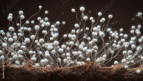 Macro Photography of White Mycelium on a Dark Brown Surface

