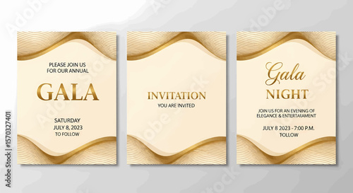 Elegant Cream Invitations with Golden Wavy Line Patterns