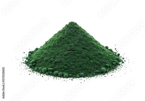 Isolated Heap of Green Spirulina Powder Nutritional Ingredient Transparent Background