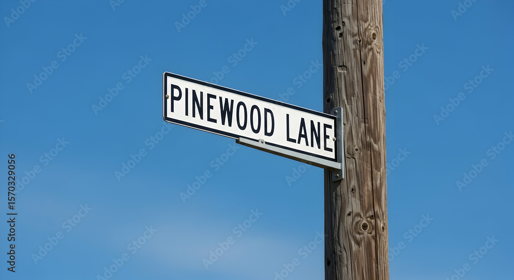 Fototapeta premium Street Corner Featuring Pinewood Lane Sign Against A Clear Blue Sky
