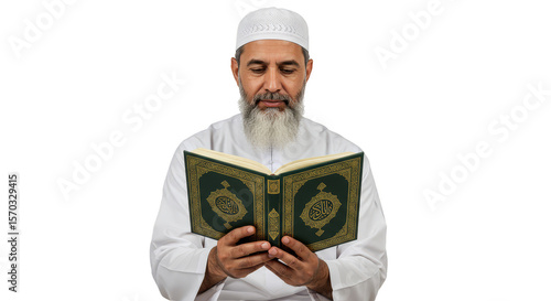 Islamic Muslim Man Reads Koran Holy Book Isolated Transparent PNG