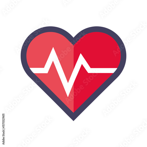 Flat Heart Rate Icon Symbol with Heart Shape Vector Illustration Isolated on white Background